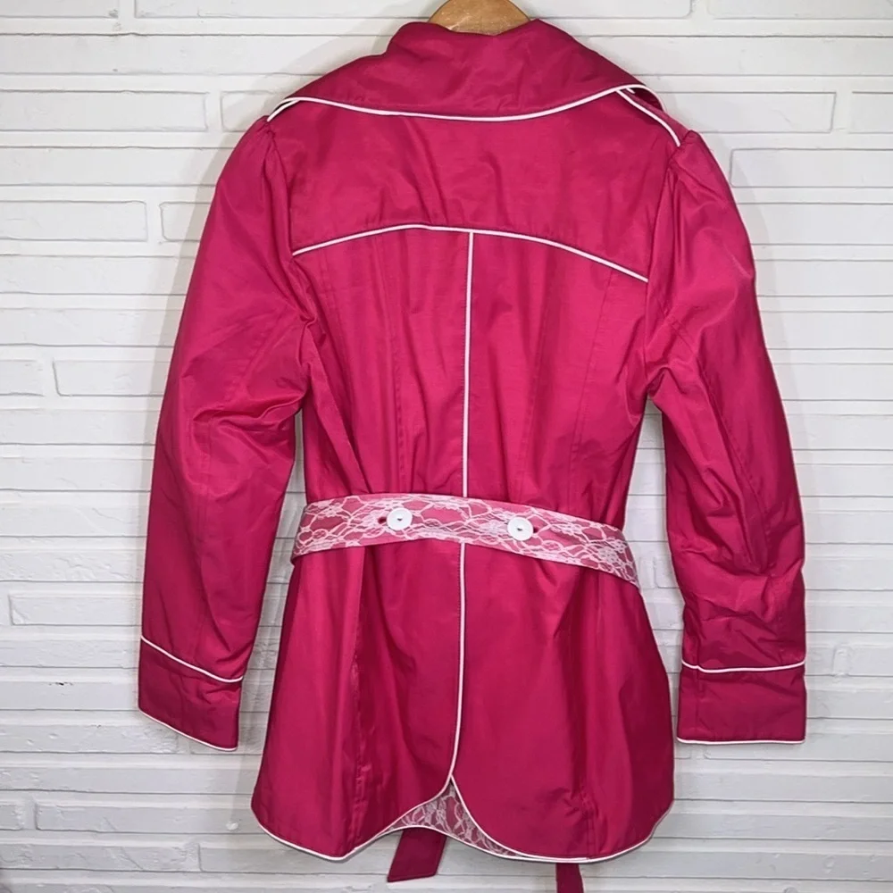 Betsey Johnson Hot Pink Lace Double Breasted Trench Coat, Women’s Size Medium - Picture 5 of 11